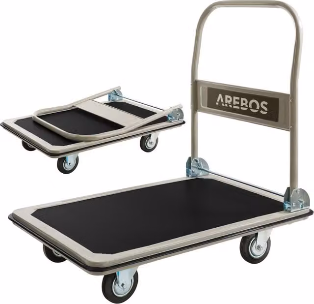 Arebos Foldable Platform Trolley Cart in Black