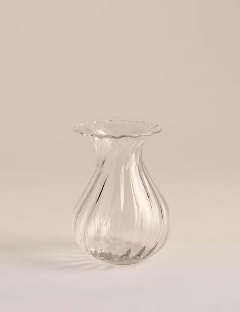 M&S Small Fluted Glass Bouquet Vase, Transparent