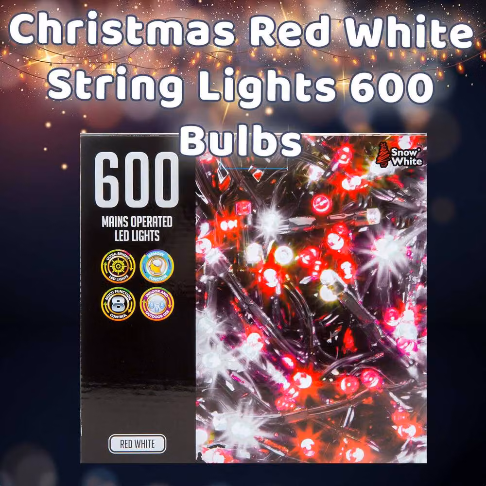 VFM e-Store Christmas String Lights with 600 Red and White Bulbs – 3