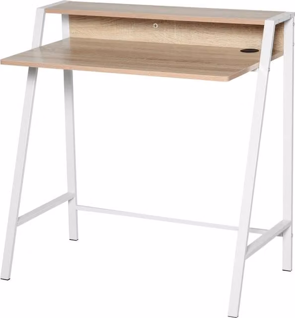 HOMCOM Minimalist Computer Desk and Writing Table with Storage Shelf in White and Oak – 1