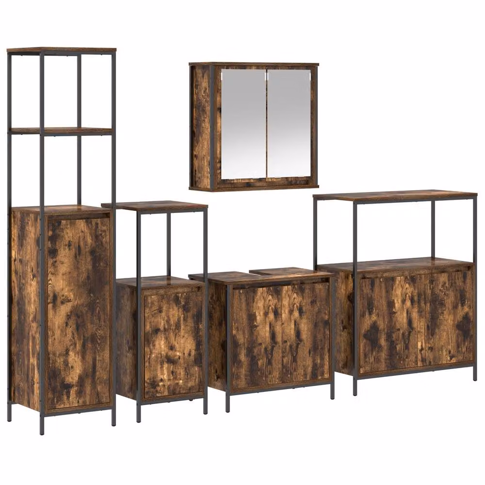 Berkfield Home 5-Piece Modern Bathroom Furniture Set in Smoked Oak Brown – 2