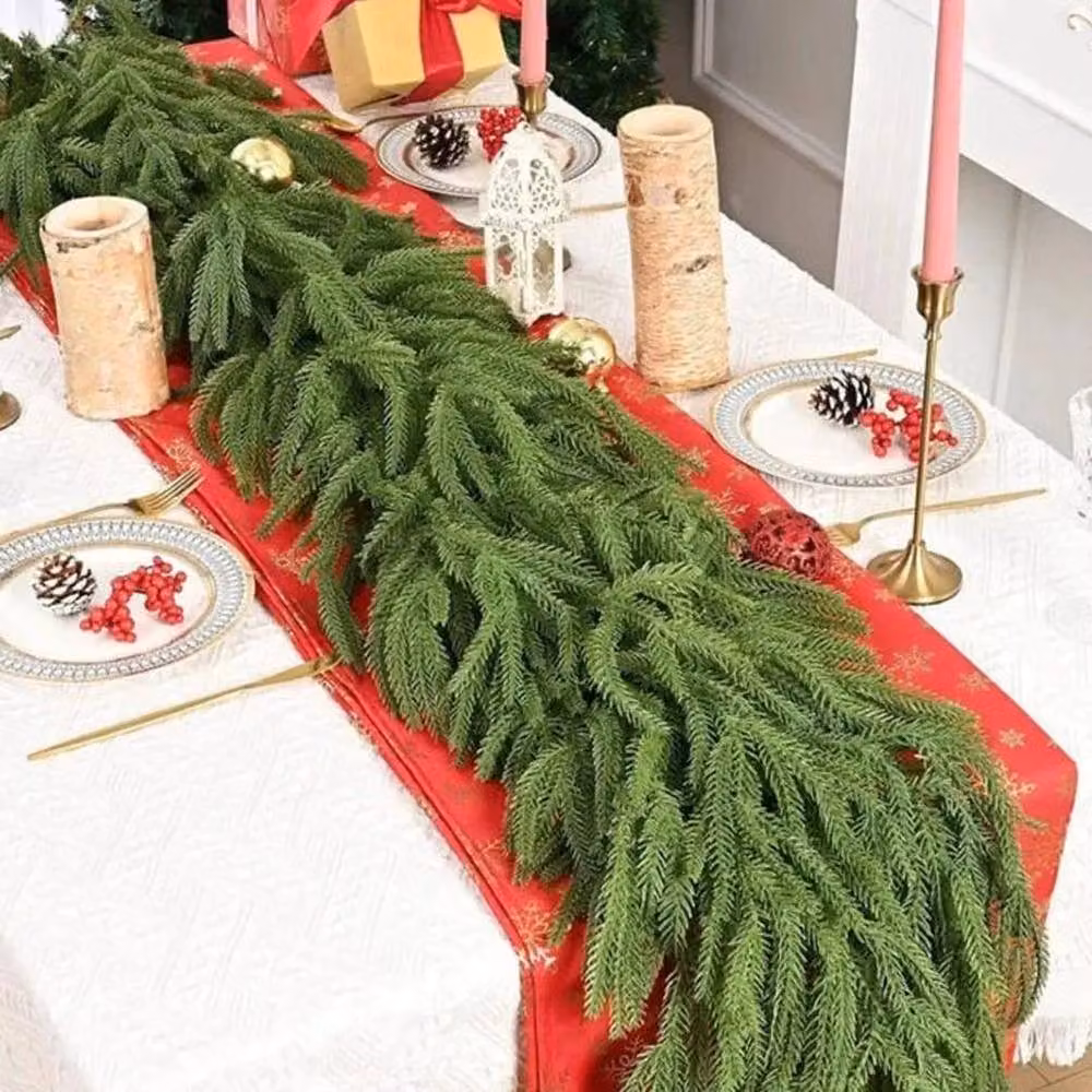 FLAVORA 2-Piece Real Touch Norfolk Pine Christmas Garland in Green, W: 100 cm, D: 15 cm – 5