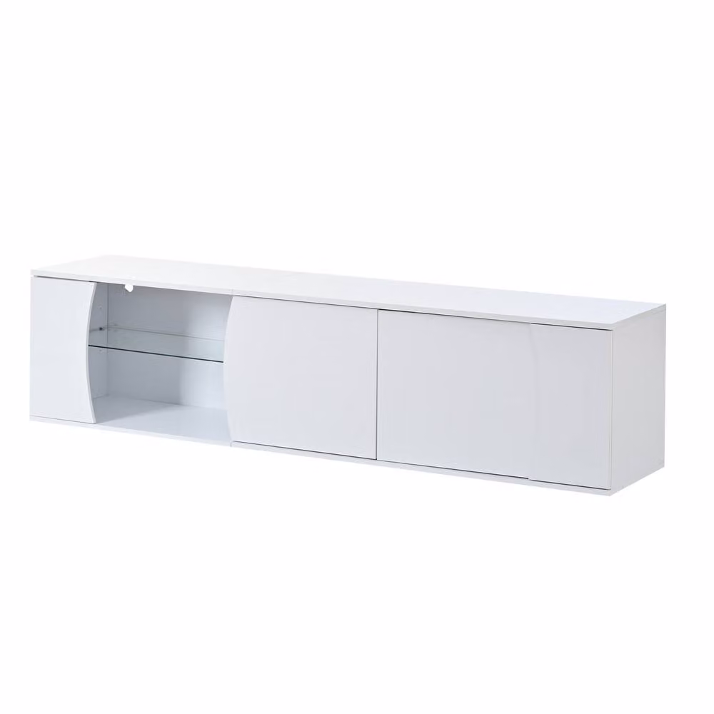 Merax White Glossy TV Unit with Integrated LED Lighting, W/D/H: 180 x 40 x 45 cm – 1