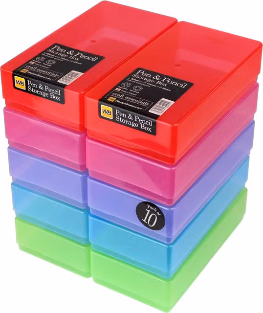 WestonBoxes Plastic Stationery Storage Boxes with Lids, Multicolour