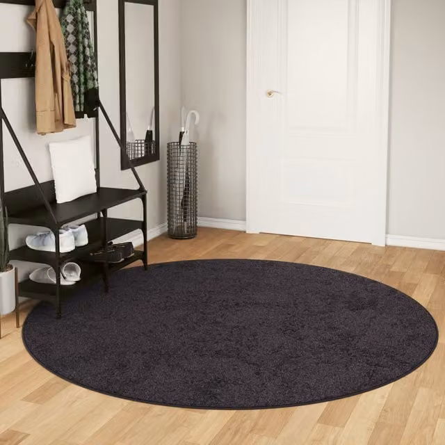 Berkfield Home Washable Round Anti Slip Rug in Anthracite and Black, Diameter: 100 cm – 1