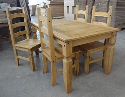 Mercers Furniture Corona Dining Set, Brown Solid Pine Wood Table and 4 Chairs, W/D/H: 152 x 90 x 76 cm – 2