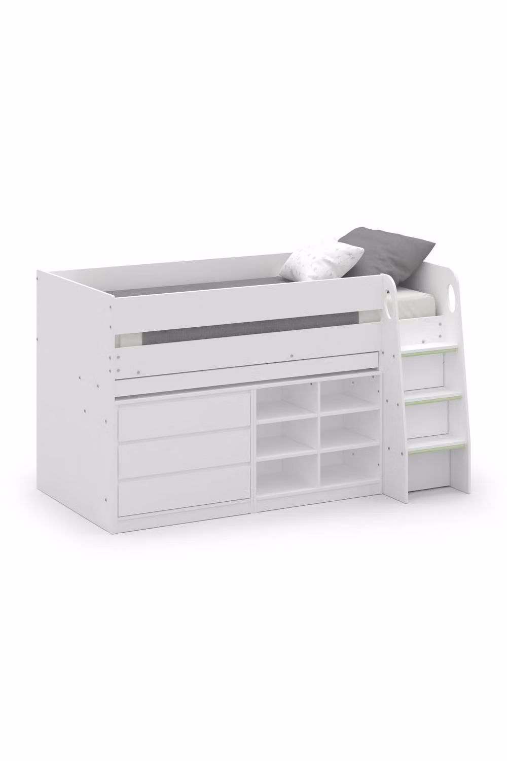 Julian Bowen Vespa White Single Midsleeper Cabin Bed with Desk and Side Compartments H 97 x W 116 x D 196 cm – 2