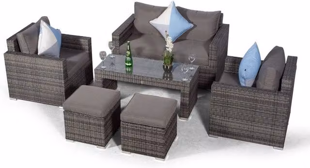 Giardino Sydney 4 Seater Rattan Sofa Set with Coffee Table and 2 Stools in Grey