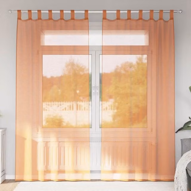Berkfield Home Voile Curtains with Rod Pockets, 2 Pack, Brown and Orange, Polyester