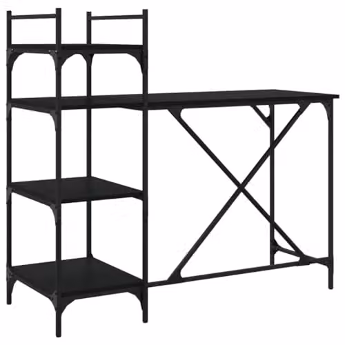 vidaXL Computer Desk with Shelves, Black, W/D/H: 120 x 47 x 109 cm