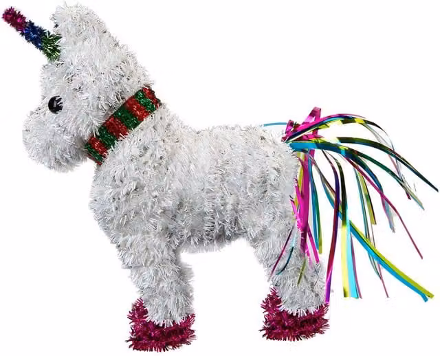 VFM e-Store White Unicorn Christmas Tinsel Decoration, W: 25 cm, H: 22 cm