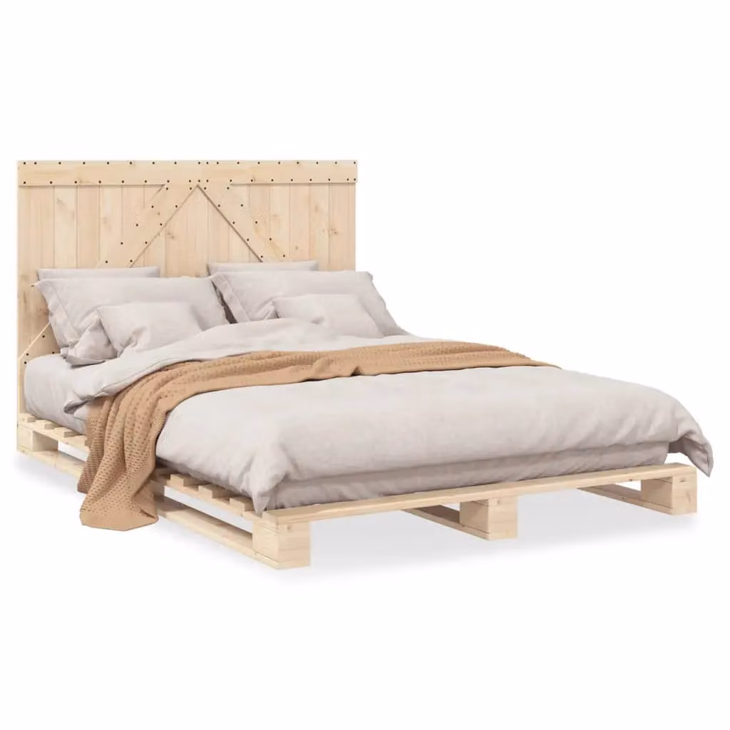 Berkfield Home Solid Pine Bed Frame with Headboard in Brown, W/D/H: 140 x 200 cm – 2