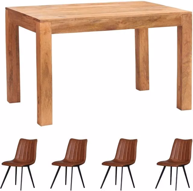 IH Design Dakota Modern Mango Wood Dining Table Set with 4 Chairs in Brown
