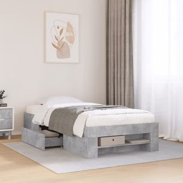 Berkfield Home Engineered Wood Bed Frame in Concrete Grey, W/D/H: 75 x 190 cm – 1