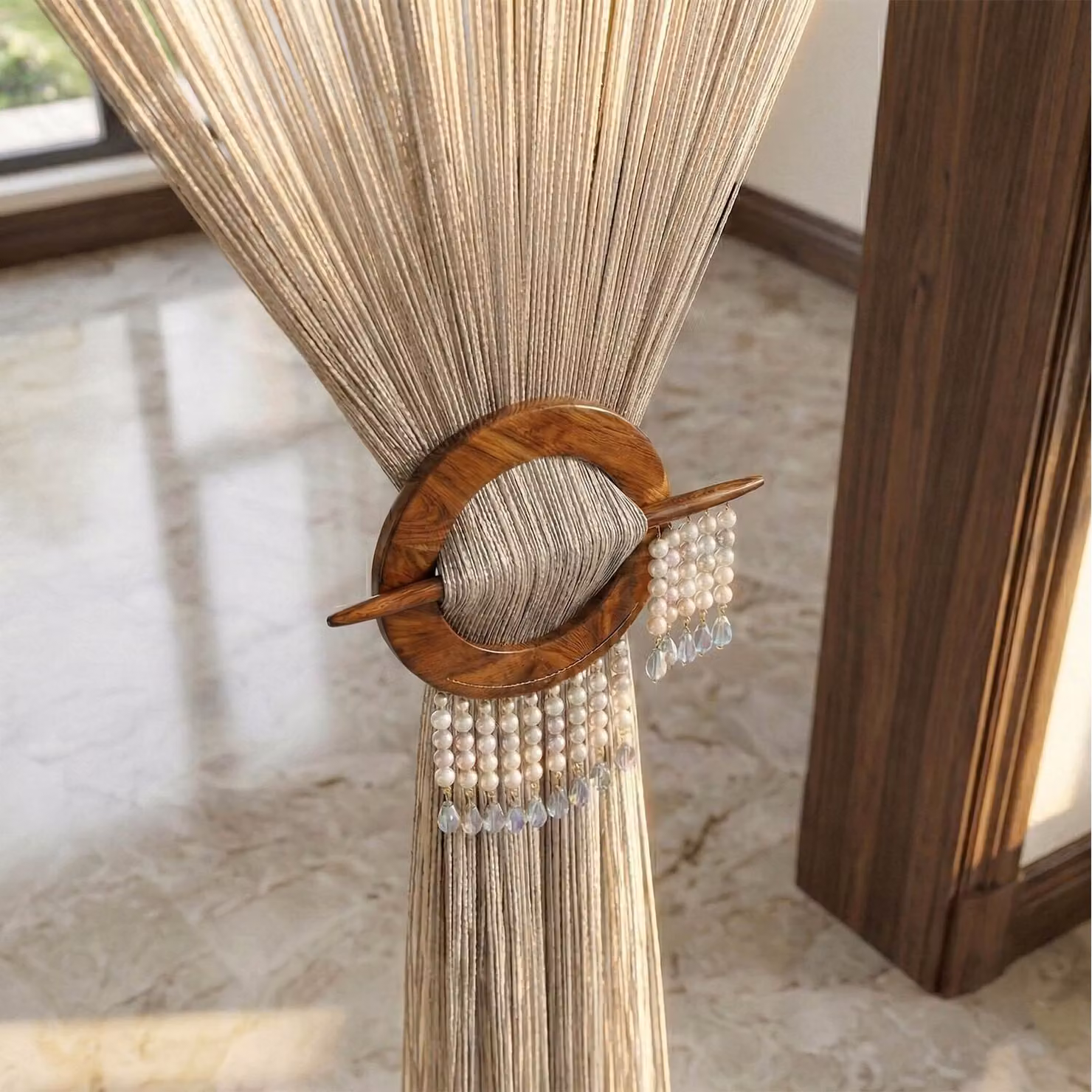 Homescapes Plain Polyester String Curtain in Beige – 2
