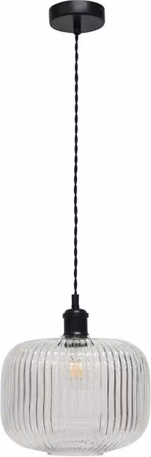 First Choice Lighting Batley Large Retro Pendant Fitting with Black Metal and Transparent Ribbed Glass, H 110 x W 25.5 x D 25.5 cm – 1