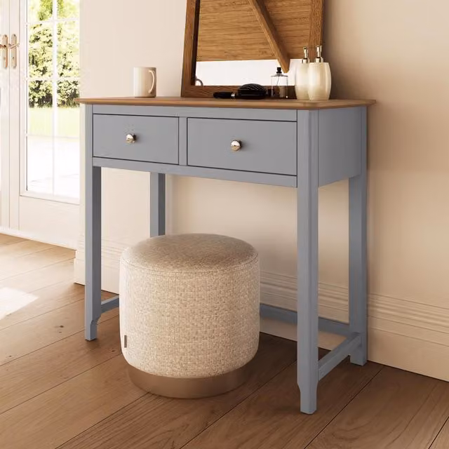 FWStyle Modern 2 Drawer Dressing Table with Oak Top in Dove Grey – 1