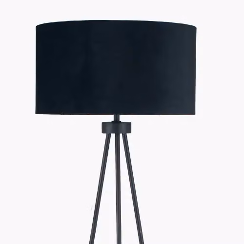 Pacific Lifestyle Minimalist Metal Tripod Floor Lamp in Black and Silver with Fabric Cylinder Shade – 5