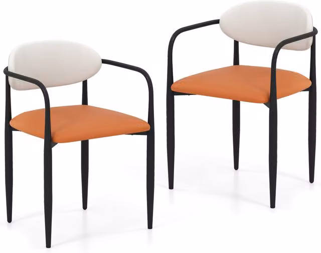 Costway Set of 2 Modern Orange Dining Chairs with Armrests