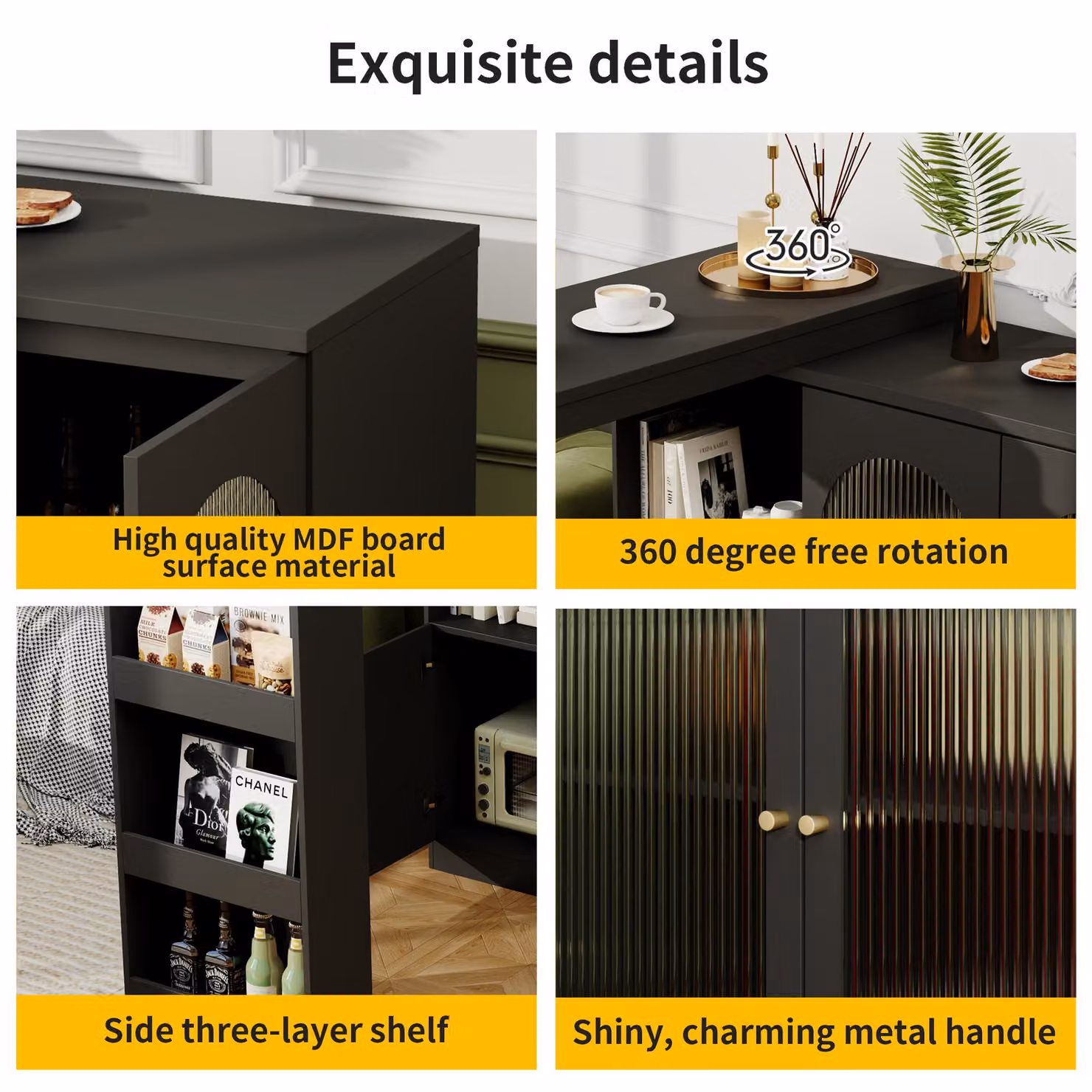 Aosom.UK Black 360 Rotating Kitchen Bar Table with Glass Doors and Versatile Storage, W/D/H: 120 x 120 x 97 cm – 6