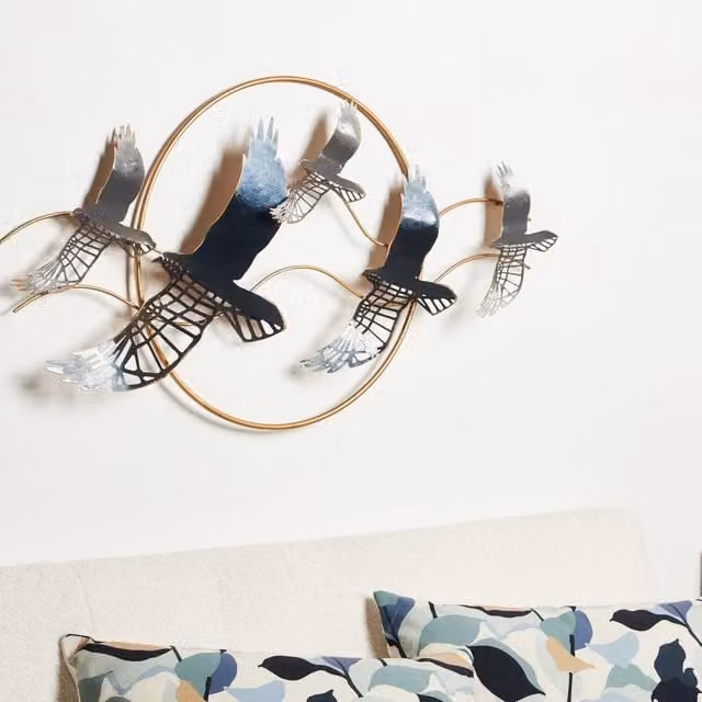 Wyld and Coco Multicolour Gold Iron Bird Wall Sculpture Modern Abstract Metal Decor – 1