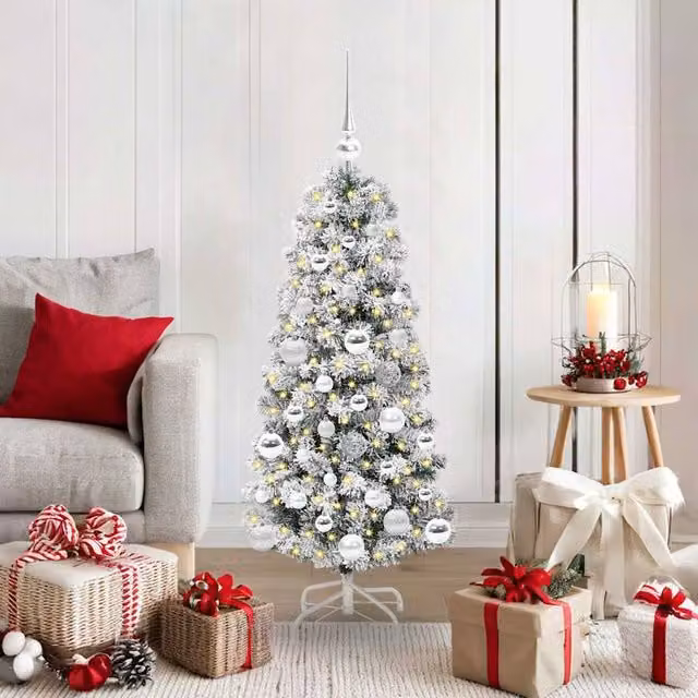 Berkfield Home Artificial Hinged Christmas Tree in Green and White, Height: 120 cm – 1