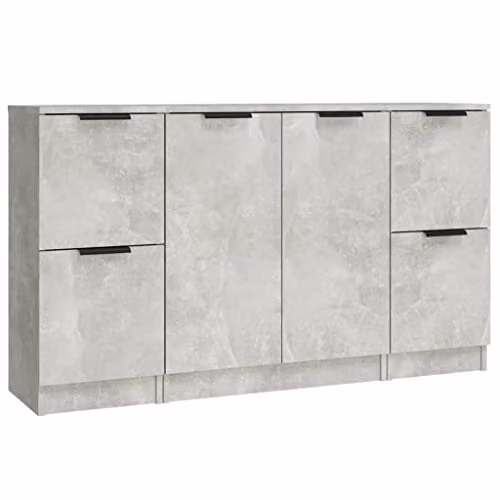 vidaXL Set of 3 Concrete Grey Sideboards and Storage Cabinets in Engineered Wood