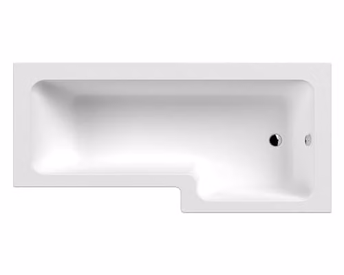 nuie NSK802S Modern L-Shaped Square Shower Bath with Legs and Bath Screen, Right Hand, White, W/D/H: 1800 x 850 x 390 mm