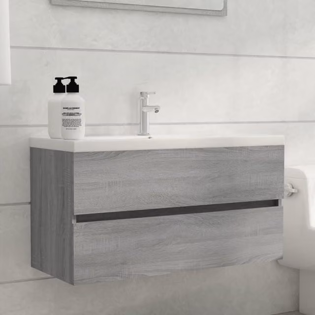 Berkfield Home Sink Cabinet in Grey Sonoma, W/D/H: 90 x 38.5 x 45 cm – 1