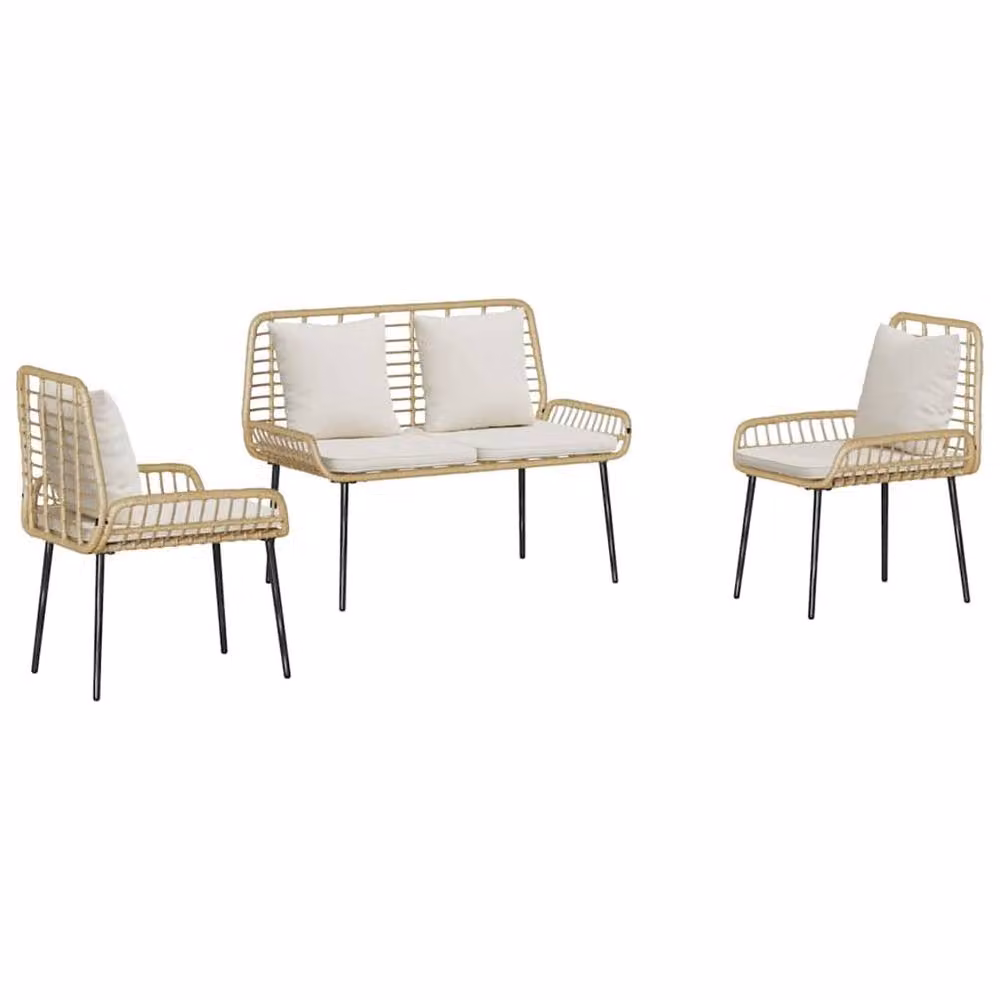 Berkfield Home 3 Piece Garden Dining Set in Brown and Cream Poly Rattan – 2