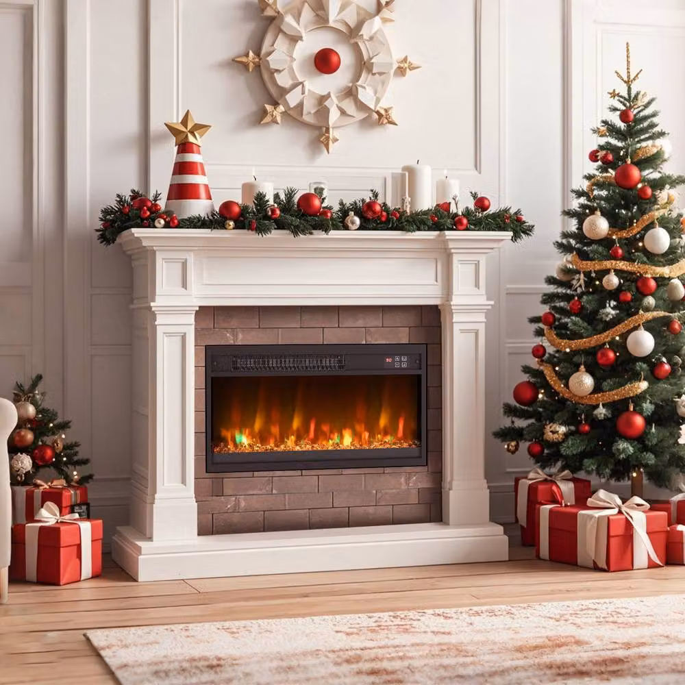 Costway 23 inch Recessed Electric Fireplace Insert 1500W Heater with Remote and Timer in Black – 9