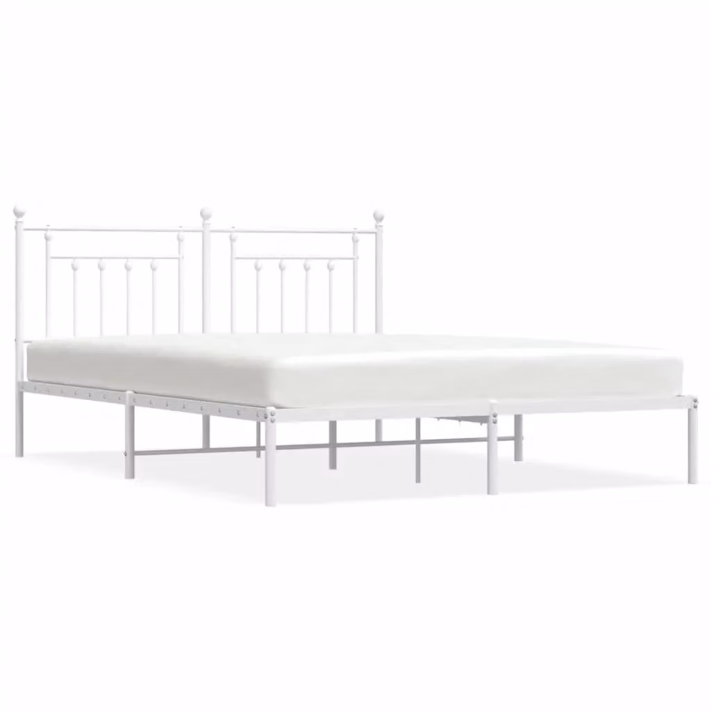 Berkfield Home Metal Bed Frame with Headboard in White W: 183 cm, L: 213 cm – 2