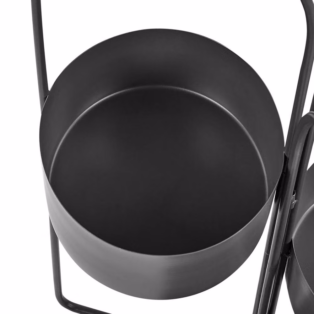 Wyld and Coco Black Iron Foldable Plant Stand with Three Round Planters, W/D/H: 56 x 26 x 75 cm – 4