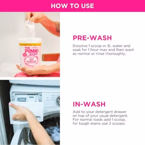 The Pink Stuff Miracle Laundry Oxi Powder Stain Remover for Whites, 1kg – 3