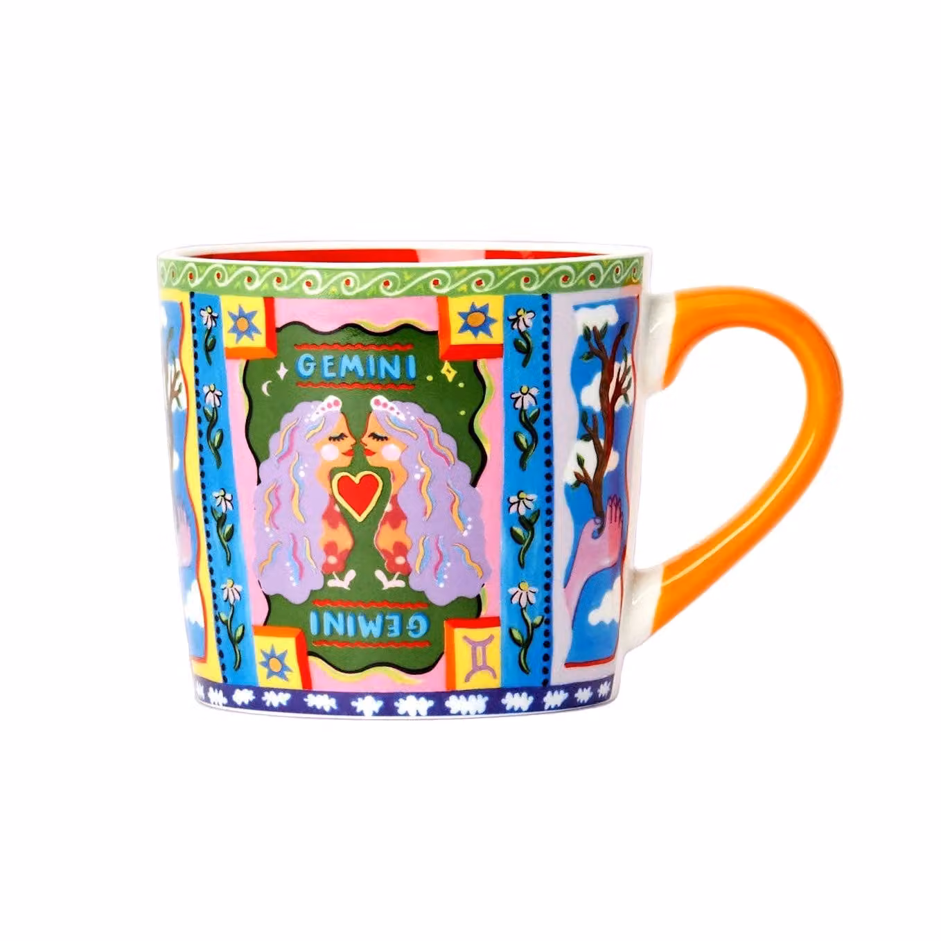 Eleanor Bowmer Gemini Zodiac Bone China Mug in Orange, Gold and Multicolour