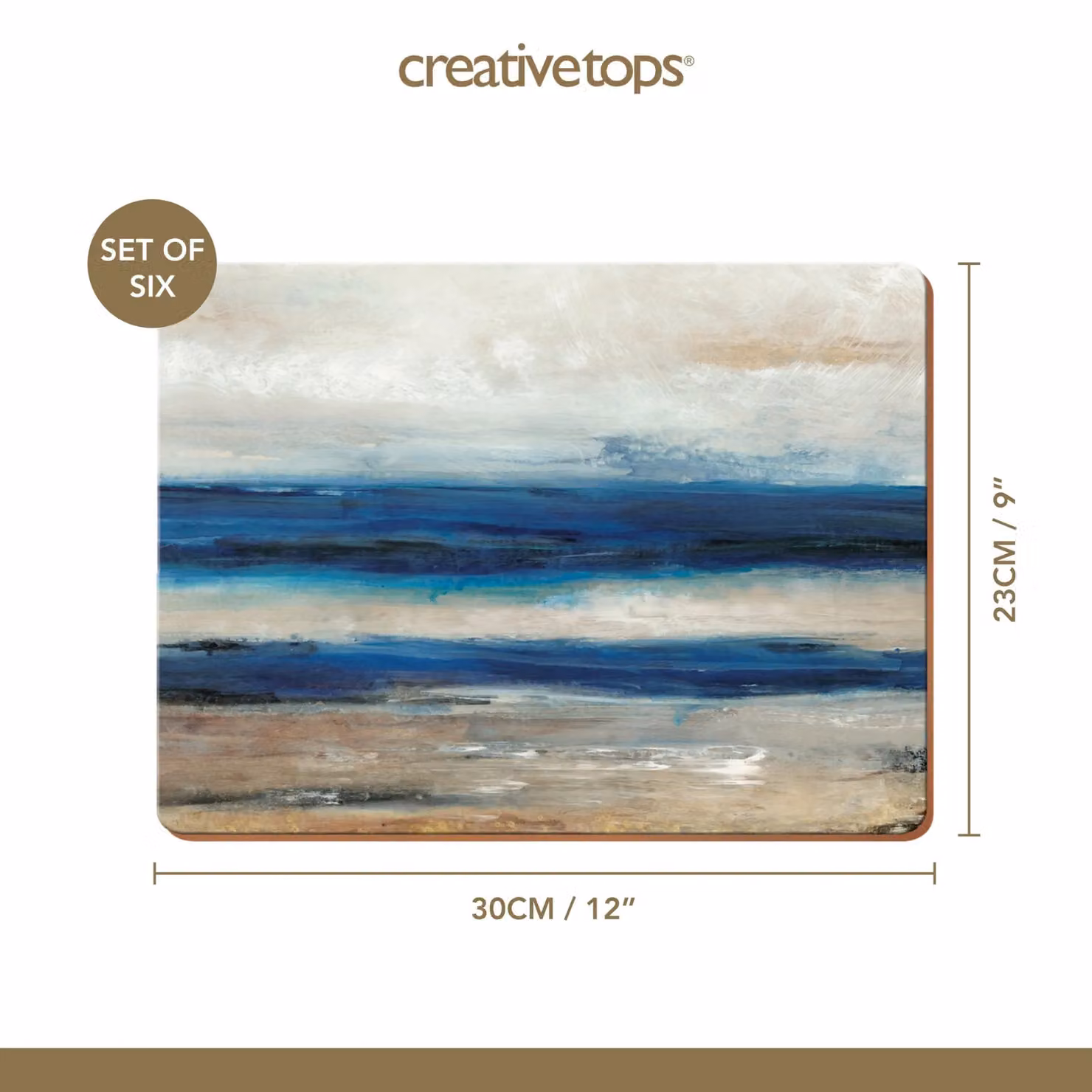 Creative Tops Set of 4 Blue and Grey Graphic Wooden Placemats with Cork Backing, W: 30 cm, D: 22.8 cm – 8