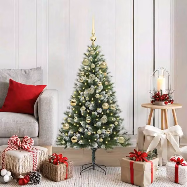 Berkfield Home Artificial Hinged Christmas Tree with Flocked Snow, Green, Height: 120 cm
