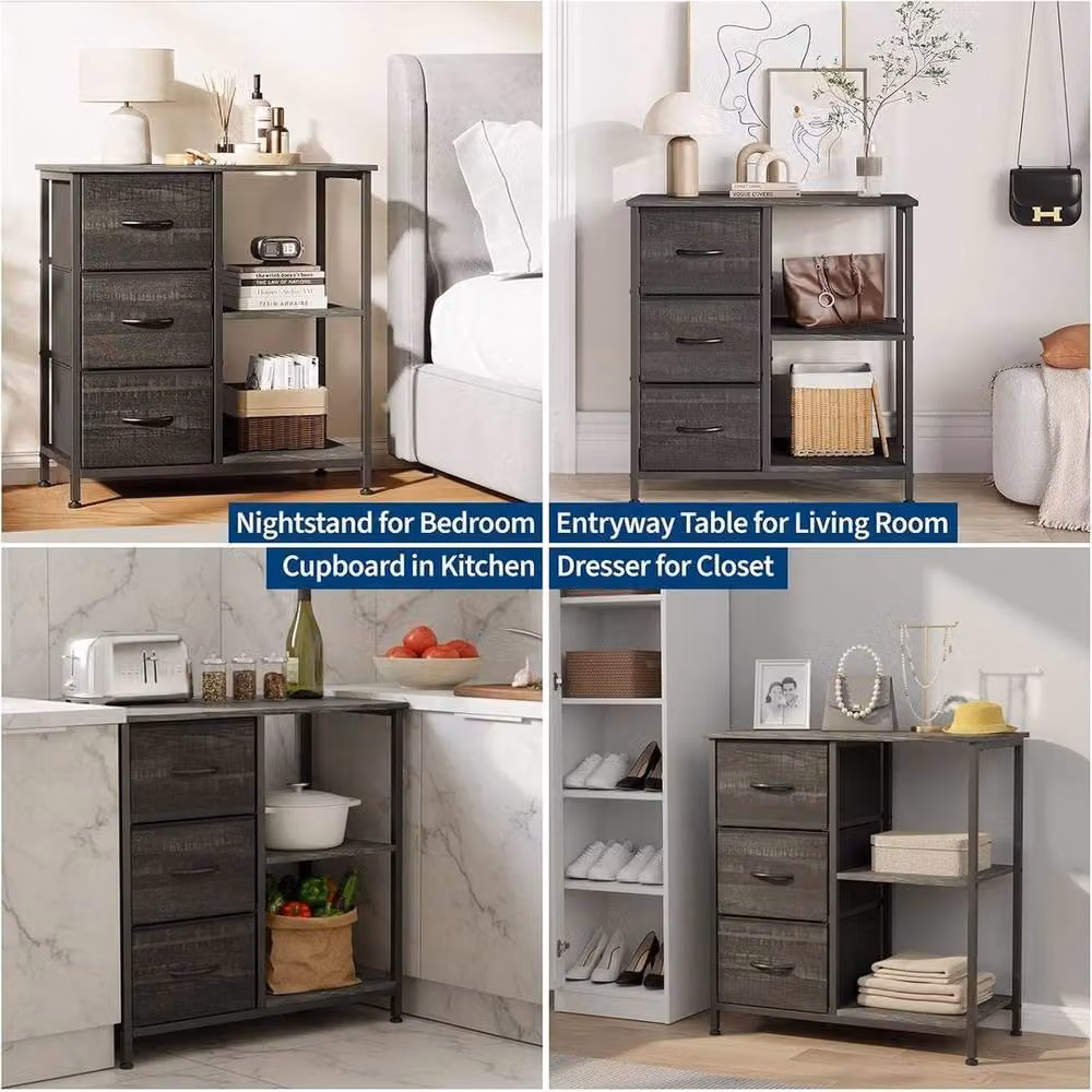VOGREX Black 3 Drawer File Cabinet and Printer Stand with 2 Open Shelves – 6