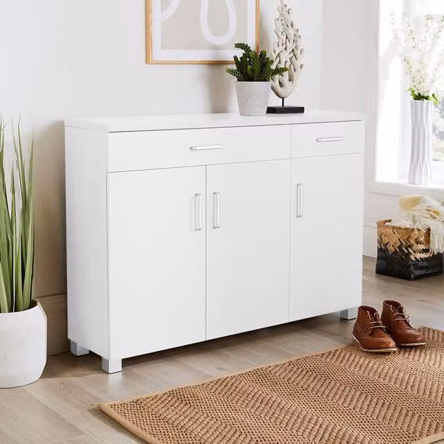 Home Source Venetia Large 2 Drawer Shoe Cupboard Storage Unit in White