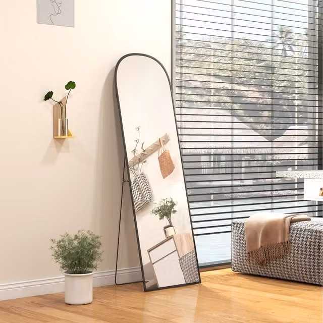 HOMCOM Modern Full Length Arch Mirror with Aluminium Frame, Black, Width: 60 cm