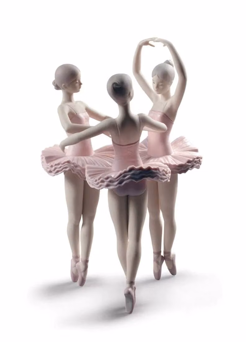 Lladró Our Ballet Pose Dancers Porcelain Figurine in Multicolour and Pink