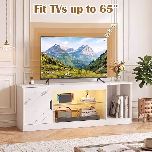 KORVIXA White Modern Entertainment Center TV Stand with Integrated Lighting, W/D/H: 100 x 100 x 100 cm