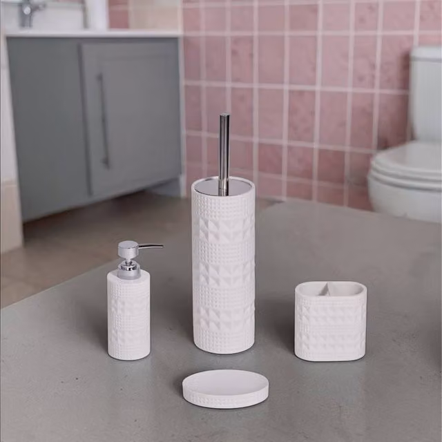 Showerdrape Maison 4 Piece Bathroom Accessory Set in Soft Green or White Shimmer