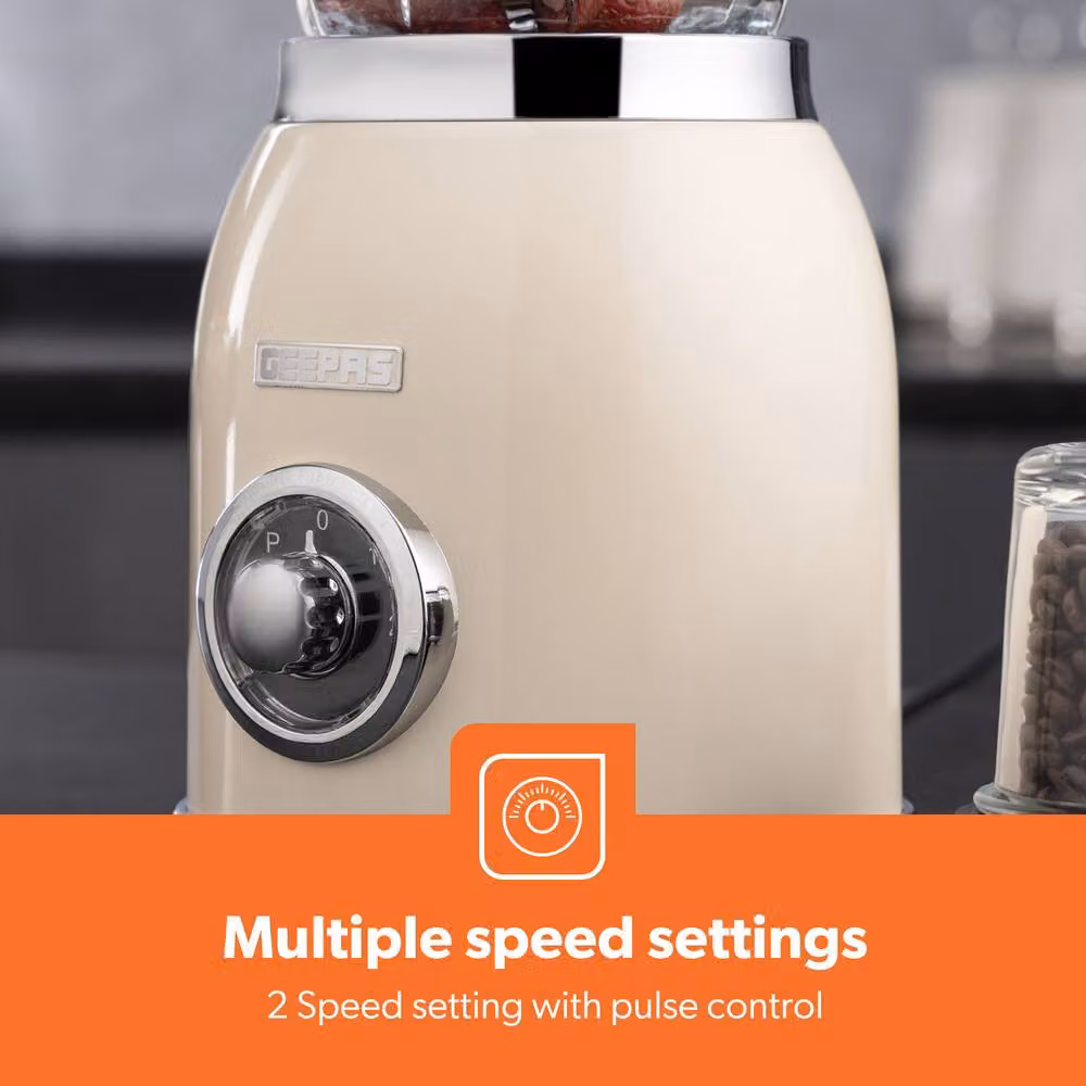 Geepas Retrovive 2-in-1 Food Jug Blender and Coffee Grinder Mill, 800W, 1.5L Glass Jar, Cream – 4