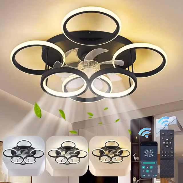 Garwarm Modern Bladeless LED Ceiling Fan with Light and Remote Control, Black, Diameter: 63 cm – 1