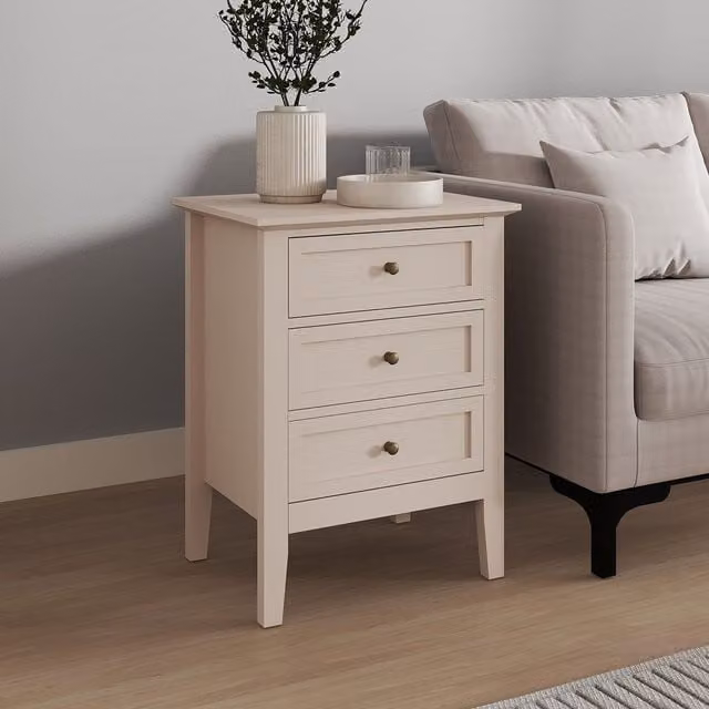 Melody Maison Rowley 3 Drawer Bedside Table in Beige and Grey
