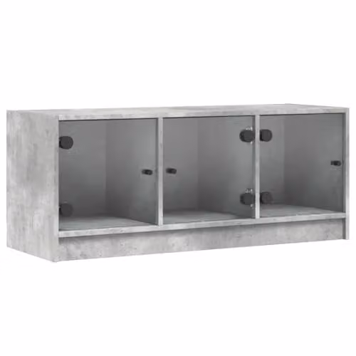 vidaXL Modern TV Cabinet with Glass Doors in Grey, W: 102 cm, D: 42 cm, H: 37 cm – 1