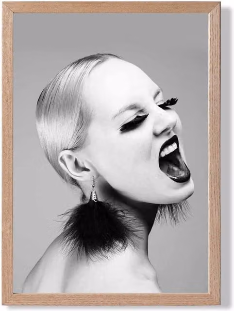 ARTZE Woman with Attitude Black and White Photo Framed Print with Oak Frame, Size: A2 – 1