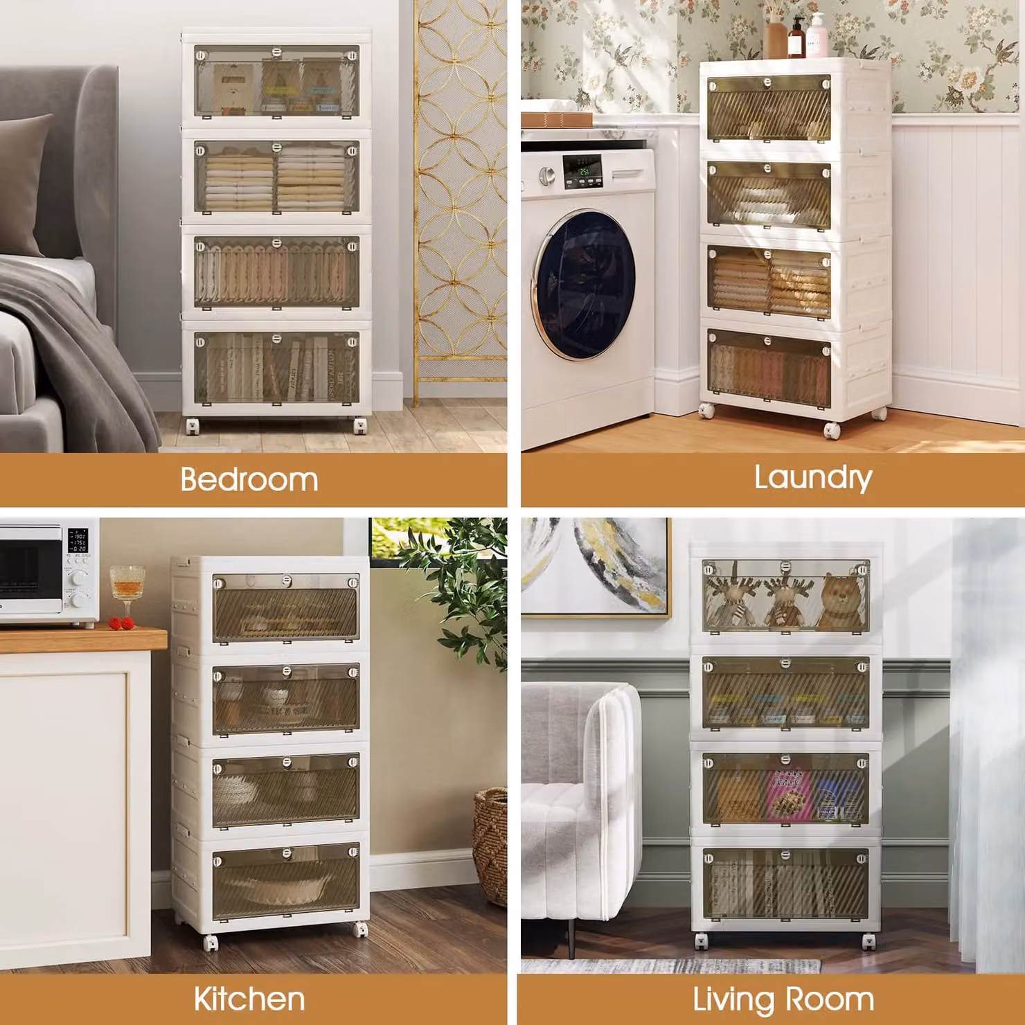 Costway 4-Tier Stackable Collapsible Storage Bins in White – 4