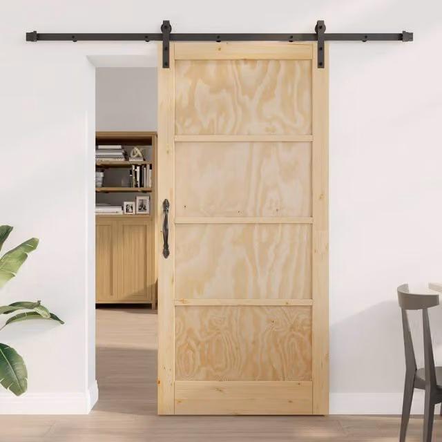 Berkfield Home Minimalist Solid Wood Pine Sliding Door with Hardware Set, Beige, W: 93 cm, H: 202 cm